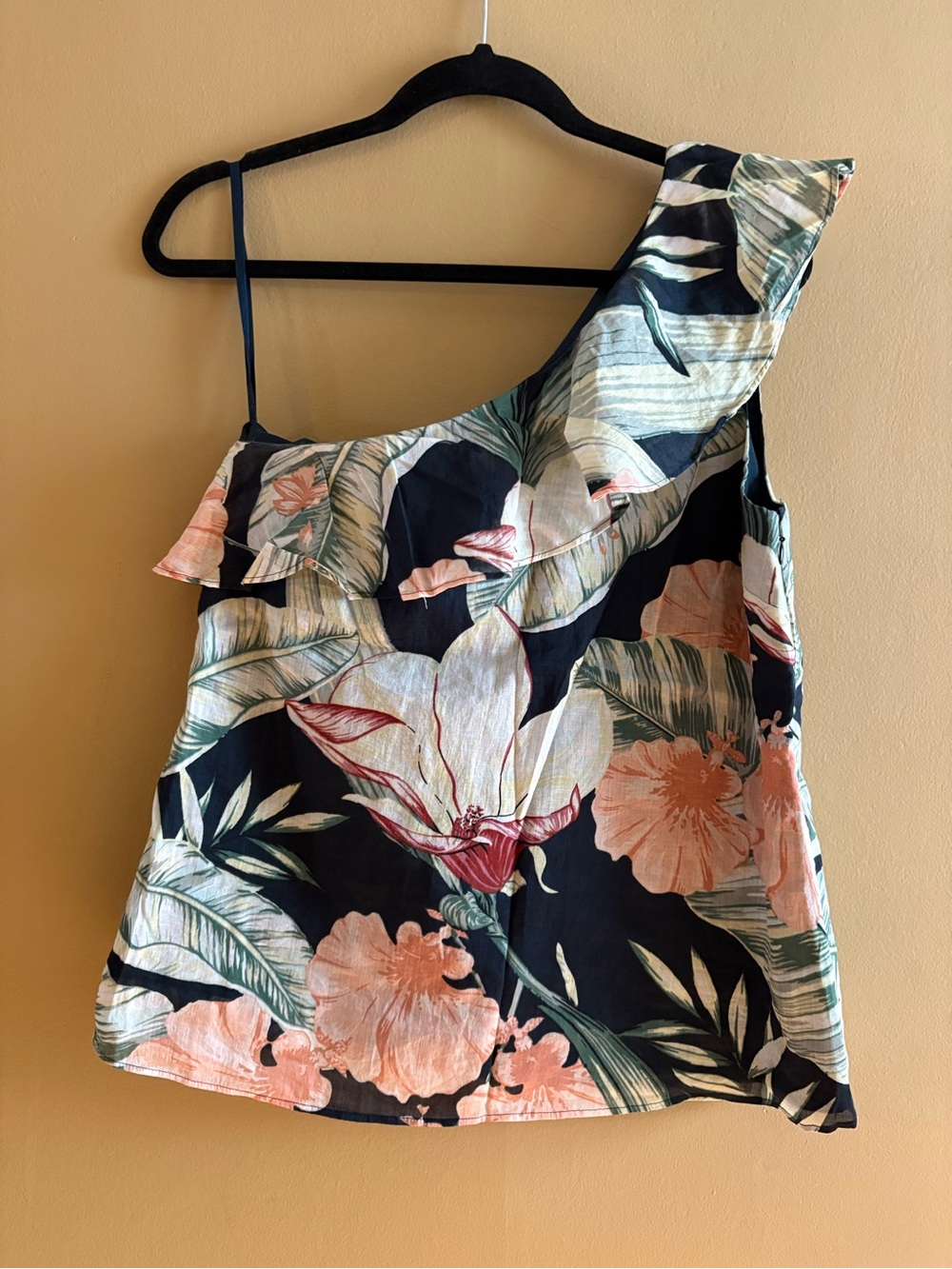 Ann Taylor Floral One-Shoulder Ruffle Top